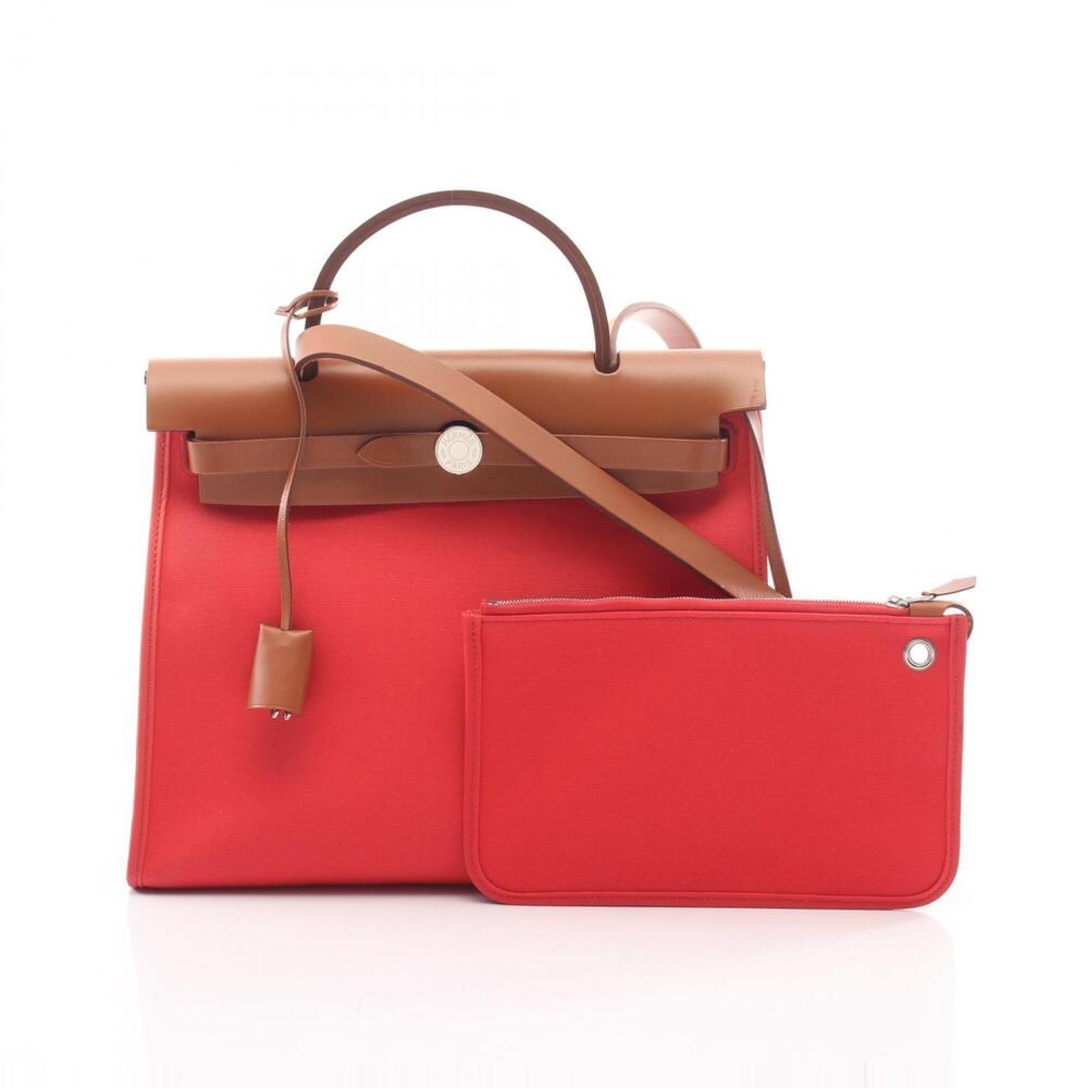 Hermes Herbag Zip PM 2-Way Handbag, Canvas and Leather, Toile Officier, Vache...